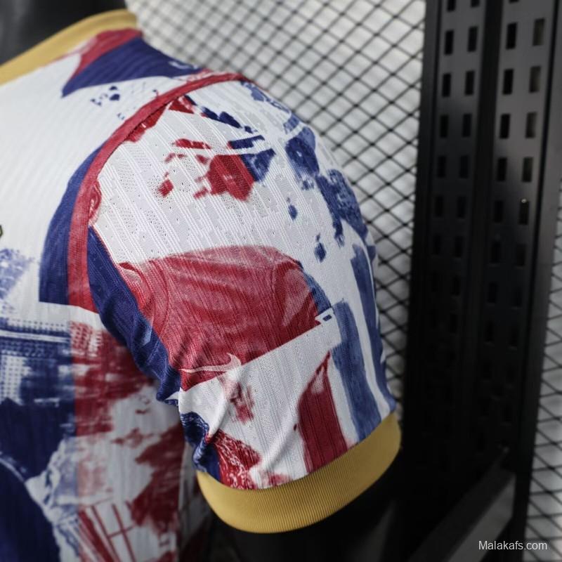 25/26 Player Version Barcelona White with Red Blue Abstract Art Jersey