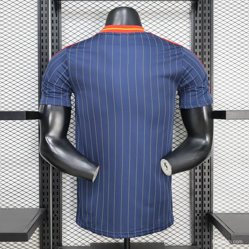 2026 Player Version Spain Navy Blue with Thin Yellow Pinstripes Jersey