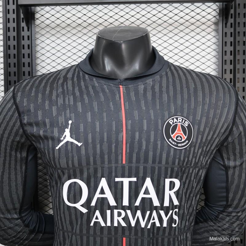 Player Version PSG 25/26 Paris Saint-Germain Black with Grey  Long Sleeve Jersey