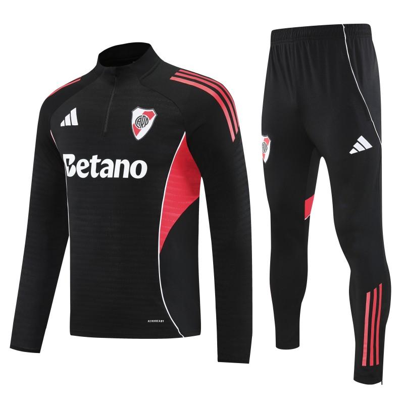 25/26 River Plate Black Half Zipper Jacket Tracksuit + Long Pants