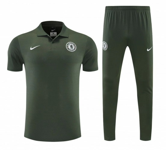 26/27 Chelsea  Dark Green Polo Training Shirt + Long Pants Tracksuit