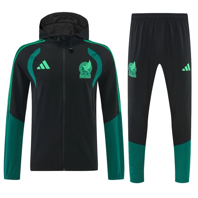 26/27  Mexico Black & Dark Green Full Zipper Hooded Jacket Tracksuit + Long Pants