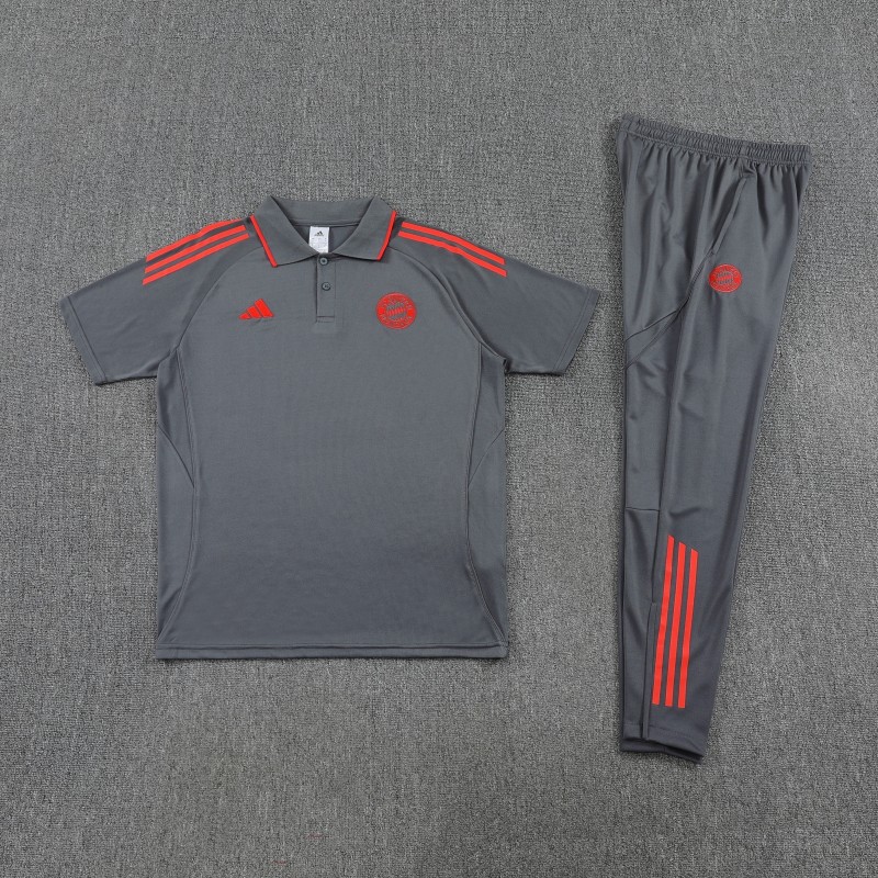 26/27 Bayern Munich  Grey  Polo Training Shirt + Long Pants Tracksuit