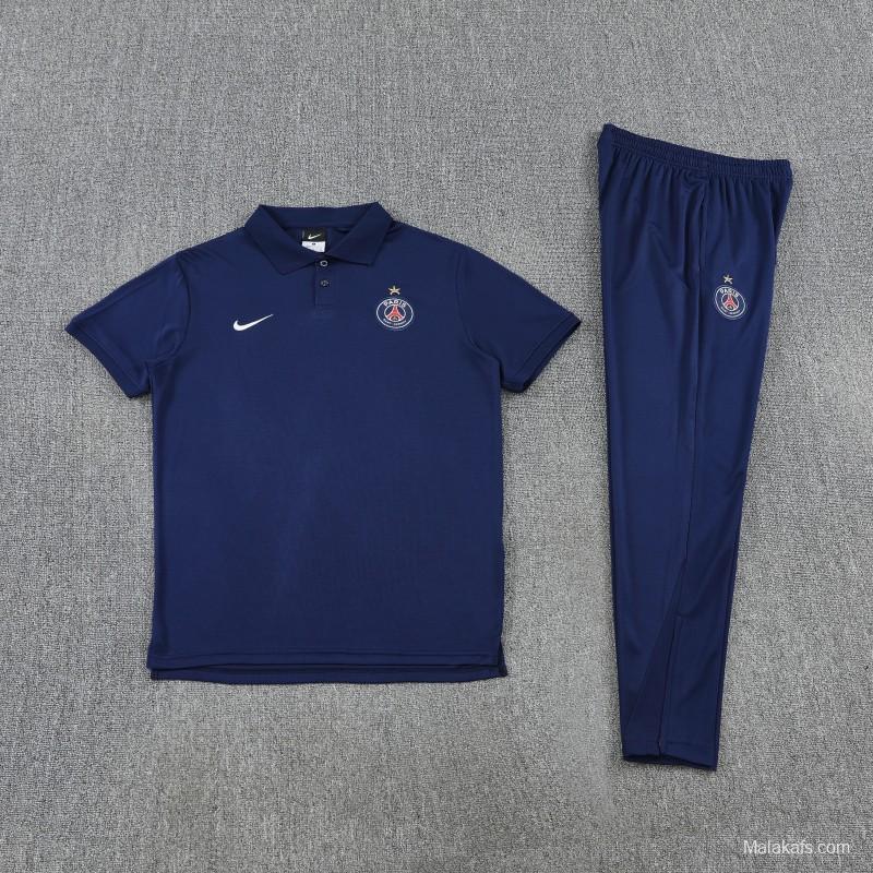 26/27 Paris Navy Blue Polo Training Shirt + Long Pants Tracksuit