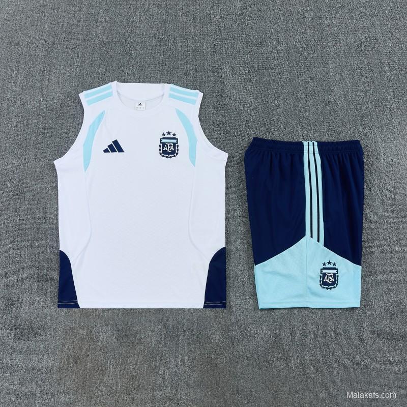 26/27 Argentina White Sleeveless Training Vest +Soccer Shorts