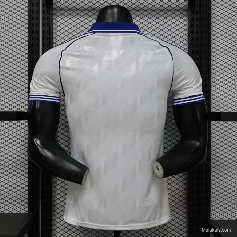 Player Version 26/27 Real Madrid Home White with Blue Collar & Jacquard Pattern Jersey