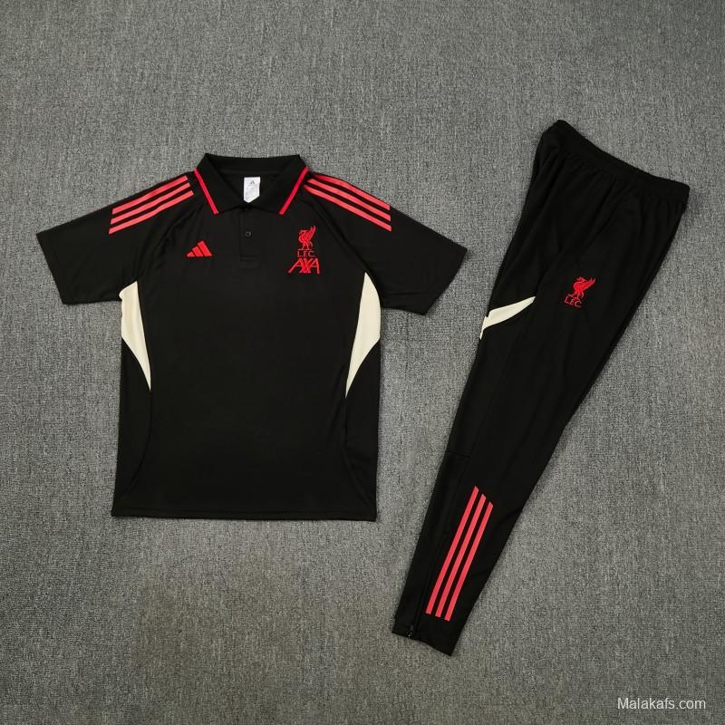 26/27 Liverpool Black Polo Training Shirt + Long Pants Tracksuit