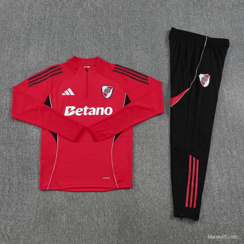 25/26 River Plate Red Half Zipper Jacket Tracksuit + Black Long Pants