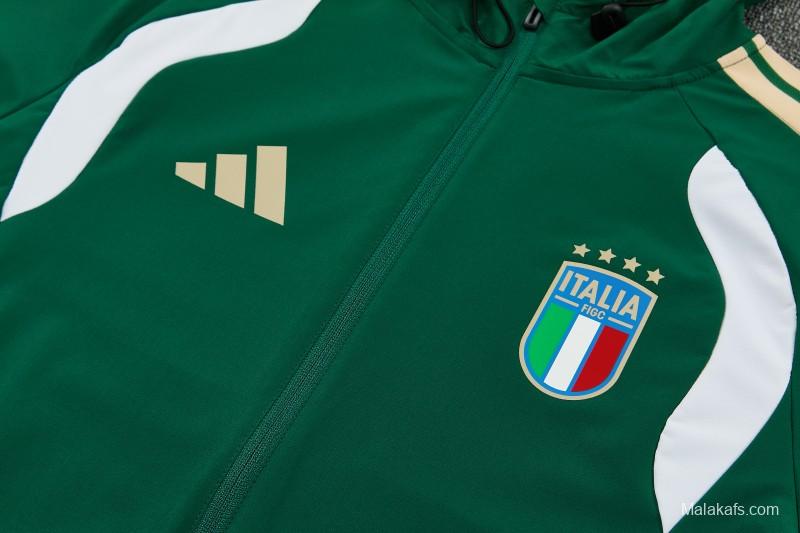 26/27 Italy Green Full Zipper Hooded Jacket Tracksuit + Long Pants