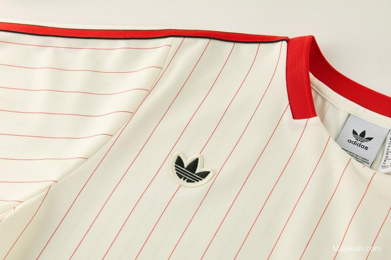 26/27 Benfica × Adidas Originals Off-White Pinstripe Short Sleeve+Soccer Shorts