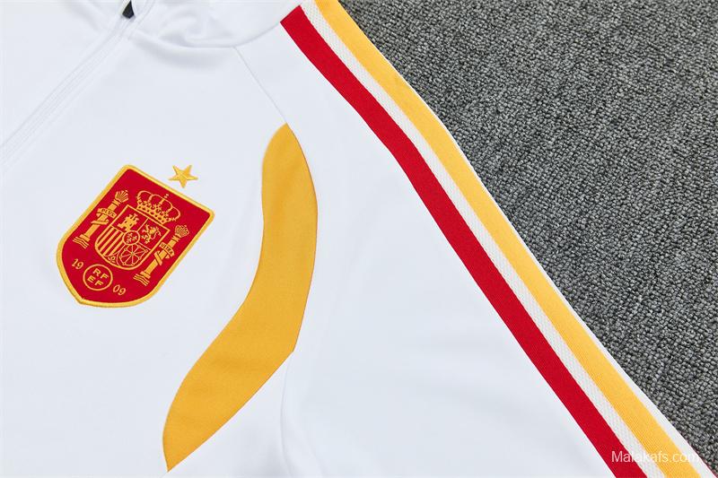 26/27 Spain Away White Half Zipper Jacket Tracksuit + Long Pants
