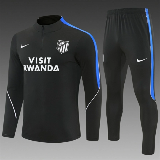 2026 Atletico Madrid Black Half Zipper Jacket Tracksuit + Long Pants