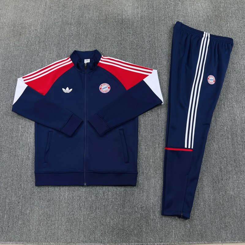 26/27 Bayern Munich Navy Blue & Red & White Full Zipper Jacket Tracksuit + Long Pants