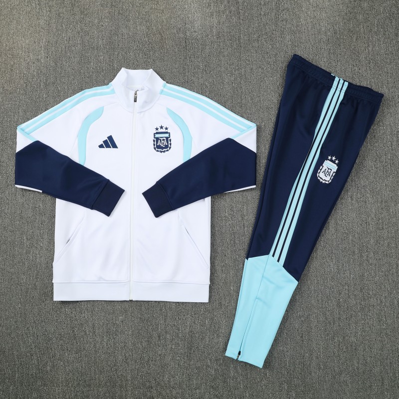 26/27 Argentina White & Navy Blue Zipper Jacket Tracksuit + Long Pants