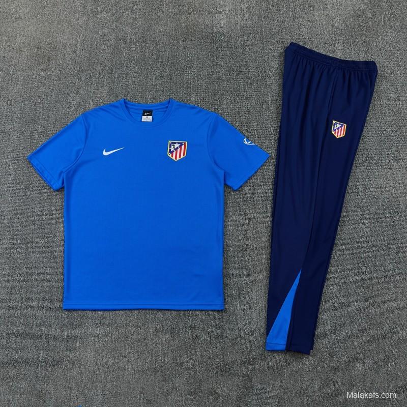26/27 Atlético de Madrid Blue Short Sleeve Tracksuit + Navy Blue Long Pants