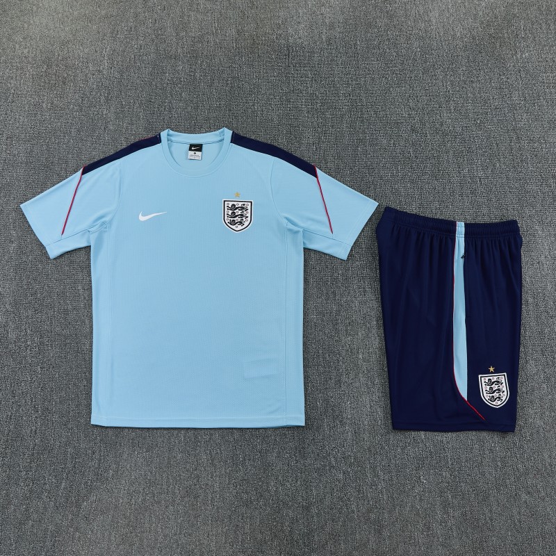 2026 England Sky Blue Short Sleeve + Navy Blue Soccer Shorts