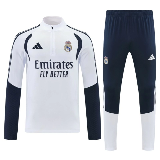 26/27 Real Madrid  White  Half Zipper Jacket Tracksuit + Long Pants