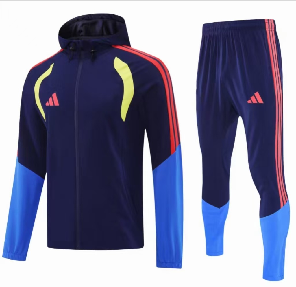 26/27 Adidas  Navy Blue &Blue Full Zipper Hooded  Windbreaker Jacket Tracksuit + Long Pants