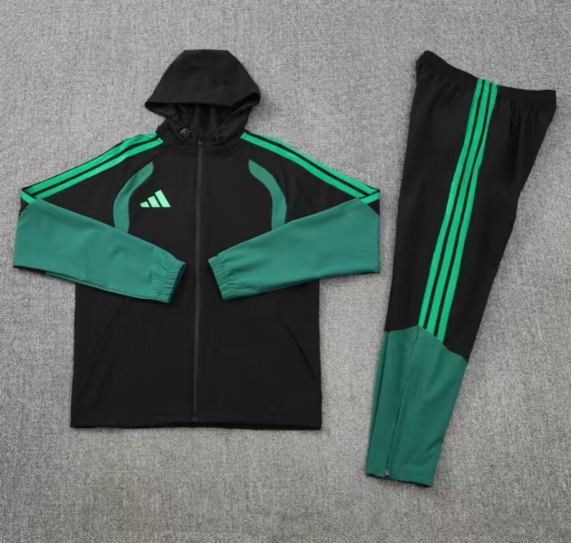 26/27 Adidas  Black Full Zipper Hooded  Windbreaker   Jacket Tracksuit + Long Pants