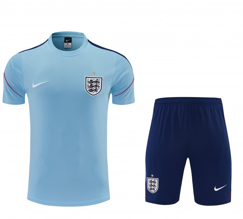 2026 England Sky Blue Short Sleeve + Navy Blue Soccer Shorts