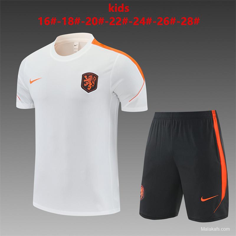 26/27 Kids Netherlands Home White Short Sleeve + Soccer Shorts
