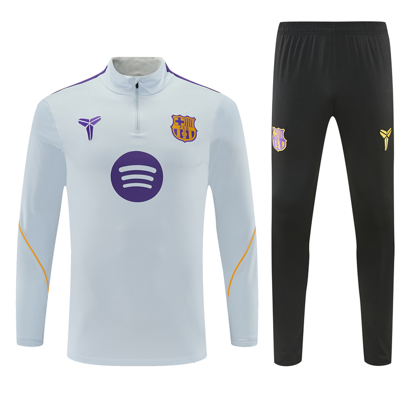 Player Version 26/27  Barcelona Light GreyHalf Zipper Jacket+Long Pants