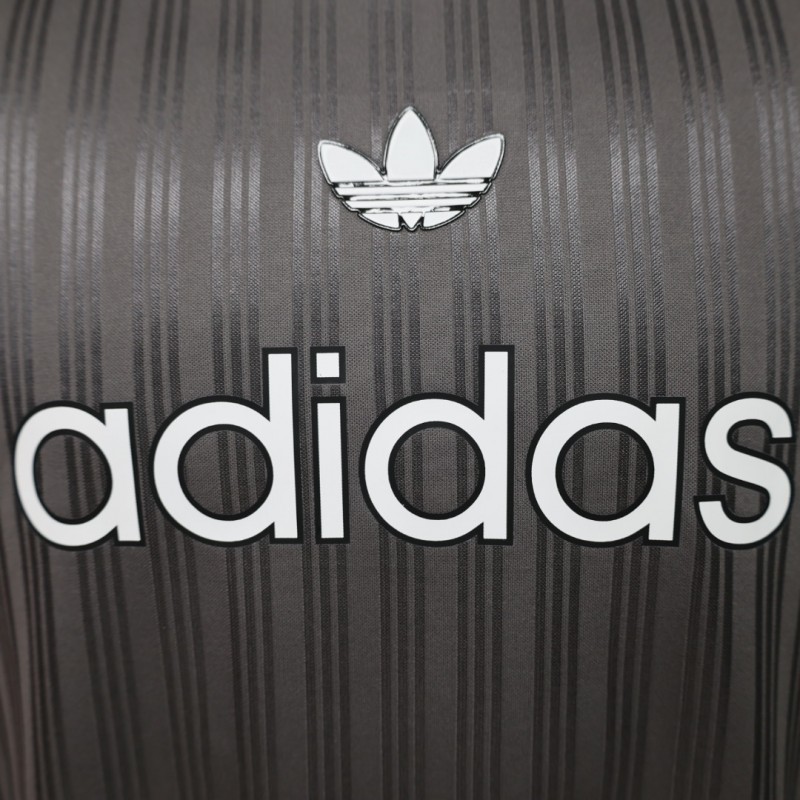 Player Version 2026  Adidas Originals Retro Style Charcoal Grey Stripe Football Jersey