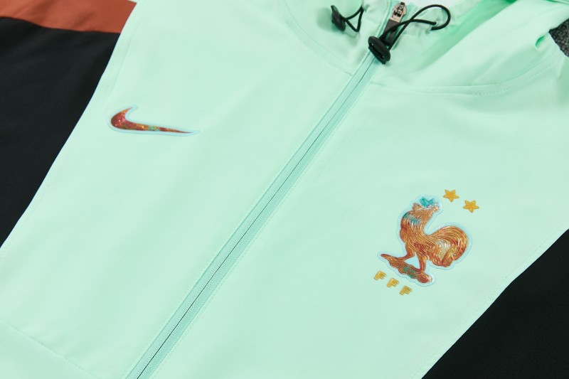26/27 France Light Green Full Zipper Hooded Jacket Tracksuit + Long Pants