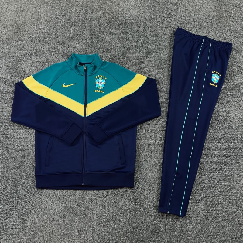 26/27 Brazil Teal&Navy Blue Full Zipper Jacket Tracksuit + Long Pants