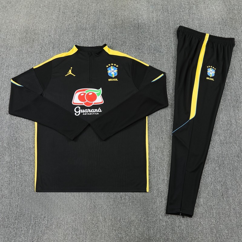 26/27 Brazil Black Half Zipper Jacket Tracksuit + Long Pants