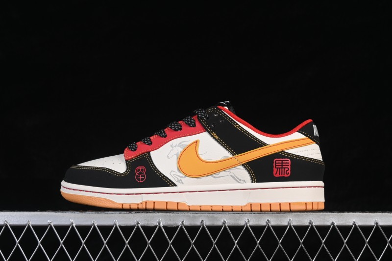 Nike SB Dunk Low Chinese New Year Horse Year Edition Black Gold Red Color Blocking High-End Custom Low-Top Casual Skateboarding Shoes - QW5288-107