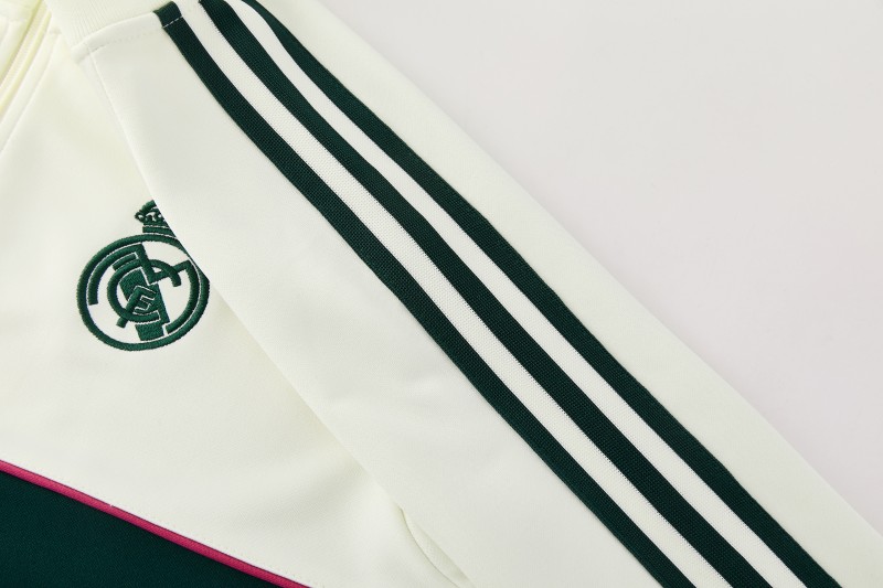 26/27 Real Madrid CF White Full Zipper Jacket Tracksuit + Green Long Pants
