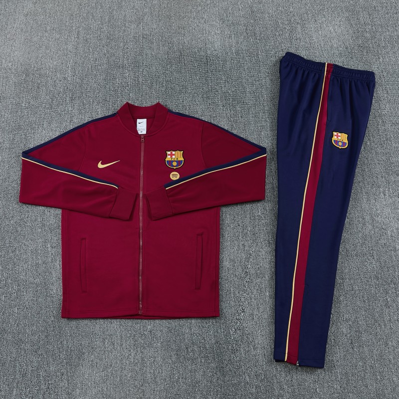 26/27 Barcelona  Dark Red Full Zipper Jacket Tracksuit + Long Pants
