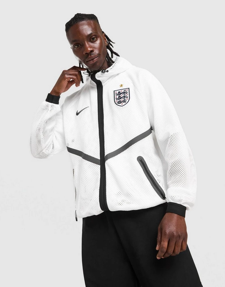 2026 England White Mesh Anthem Full Zipper Hooded Windbreaker Jacket