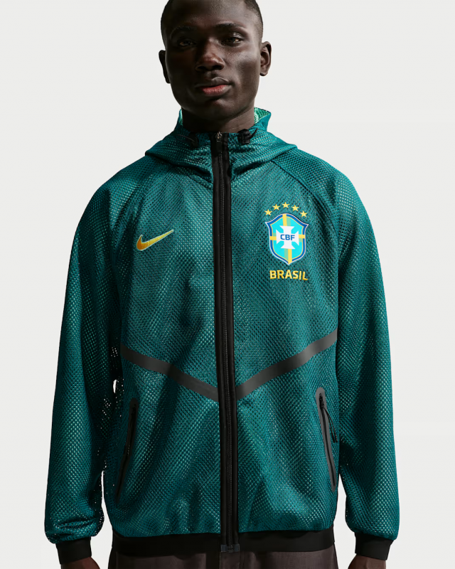 26/27 Brazil  Green Mesh Anthem Full Zipper Hooded Windbreaker Jacket