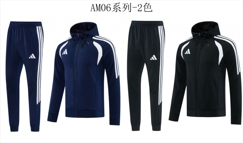 26/27 Adidas M06  Black Full Zipper Hooded Jacket Tracksuit + Long Pants