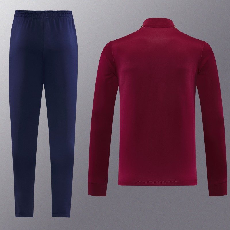 26/27 Barcelona  Dark Red Full Zipper Jacket Tracksuit + Long Pants