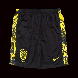 2024 Brazil Copa America Black Yellow Goalkeeper Shorts