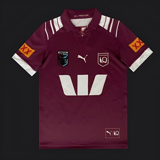 2025 Kids Queensland Maroons Maroon with White Stripes Jersey
