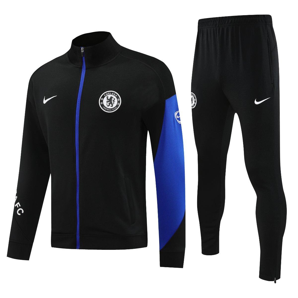25/26 Chelsea Black with Blue Accents FULL Zipper Jacket Tracksuit +Long Pants