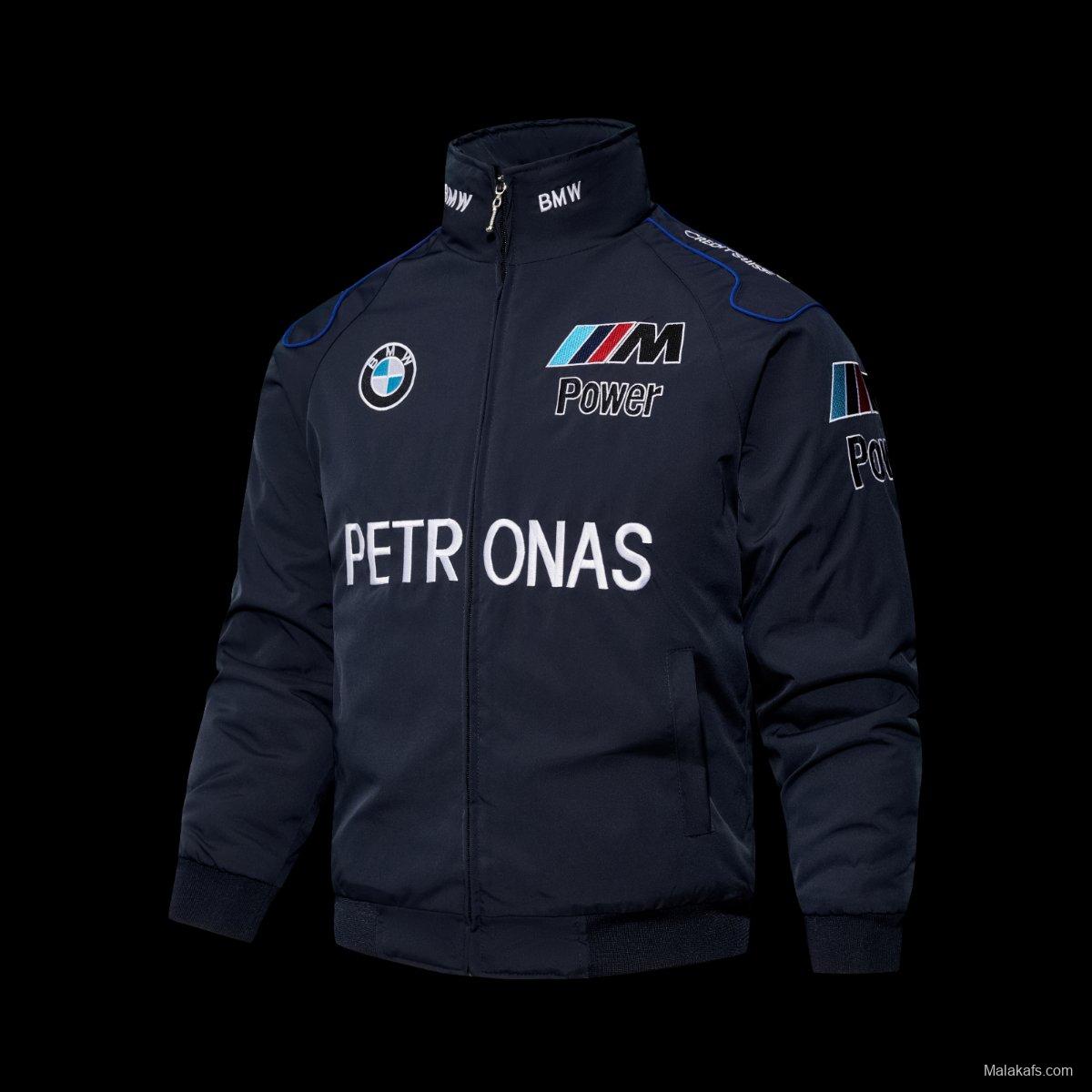 2026 F1 BMW M Power Petronas Navy Blue Motorsport Racing Jacket with Embroidered Logo Patches