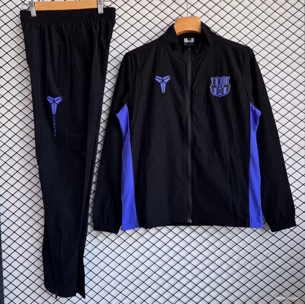 25/26 Barcelona Black with Blue Full zipper Jacket Tracksuit+ long pants