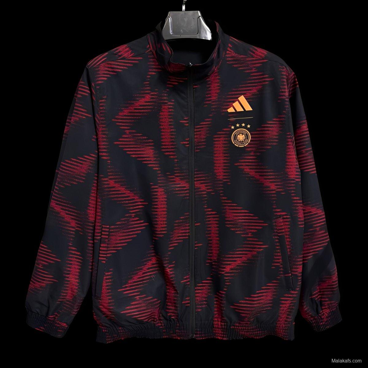 2025 Germany Black with Red Geometric Pattern Full Zipper Windbreaker