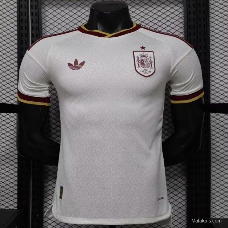 Player Version 2026 Spain  White with Burgundy & Gold Detail Away Jersey