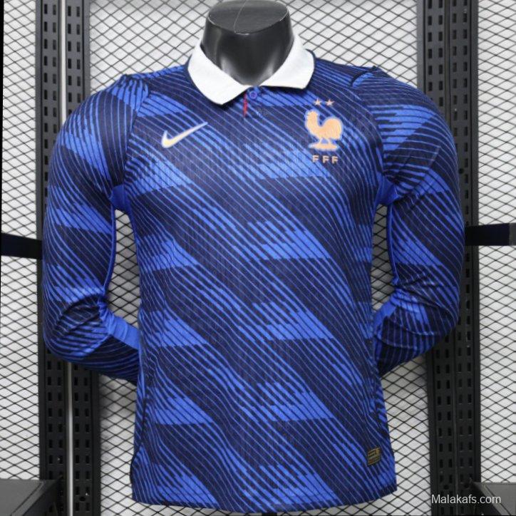 Player Version 2026 France Home Blue  Polo Collar Long Sleeve Jersey