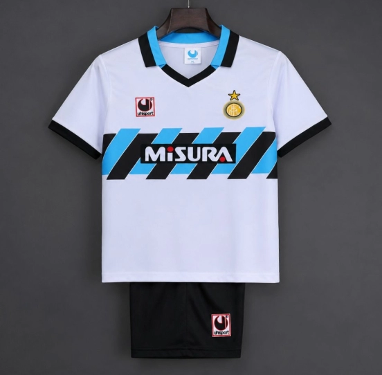 Retro 90/91 Kids Inter Milan White & Blue Away  Jersey