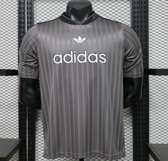 Player Version 2026  Adidas Originals Retro Style Charcoal Grey Stripe Football Jersey