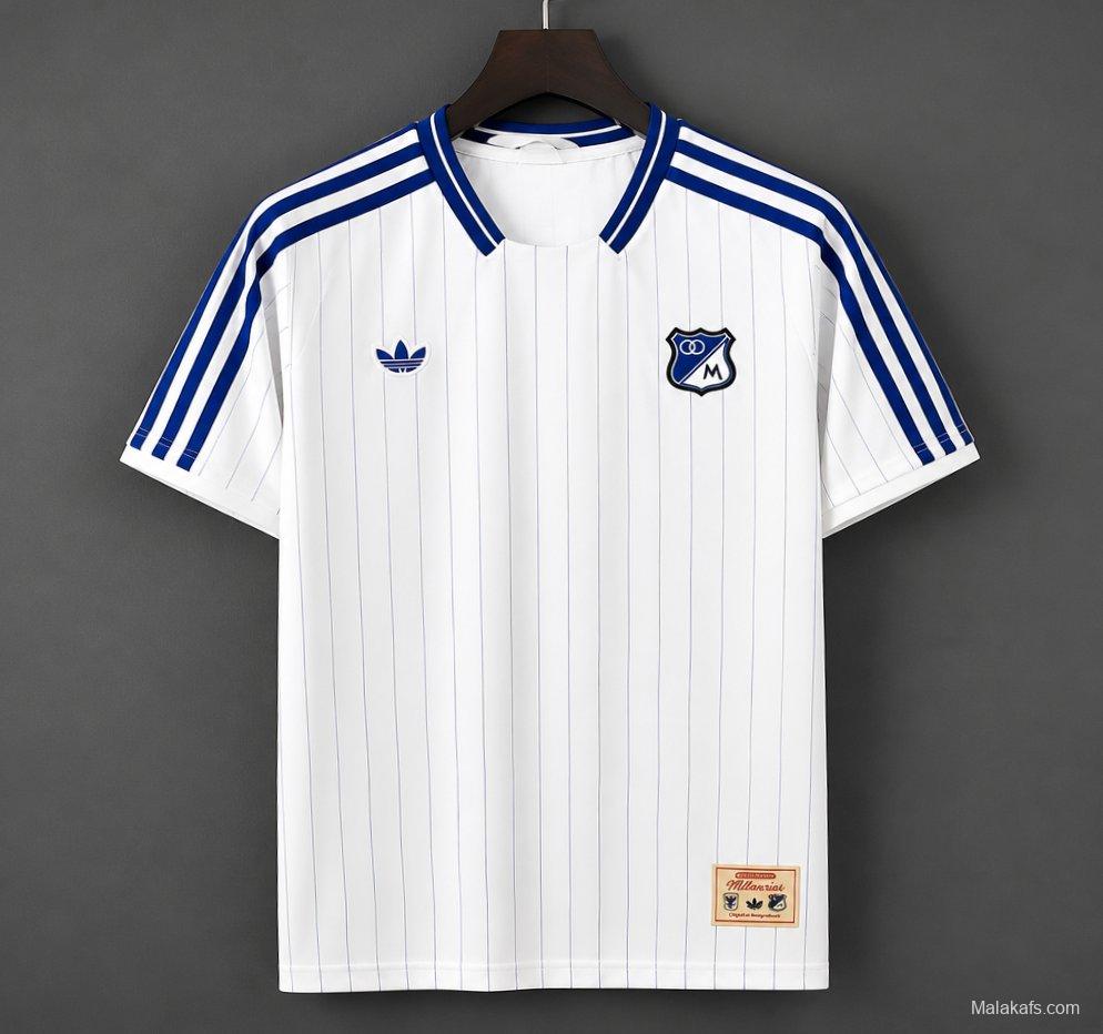 26/27 Adidas Originals Millonarios Vintage White Blue Pinstripe Jersey