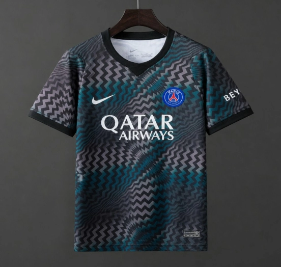 26/27 PSG/Paris Saint-Germain Home Goalkeeper Black/Blue Zigzag Pattern Jersey