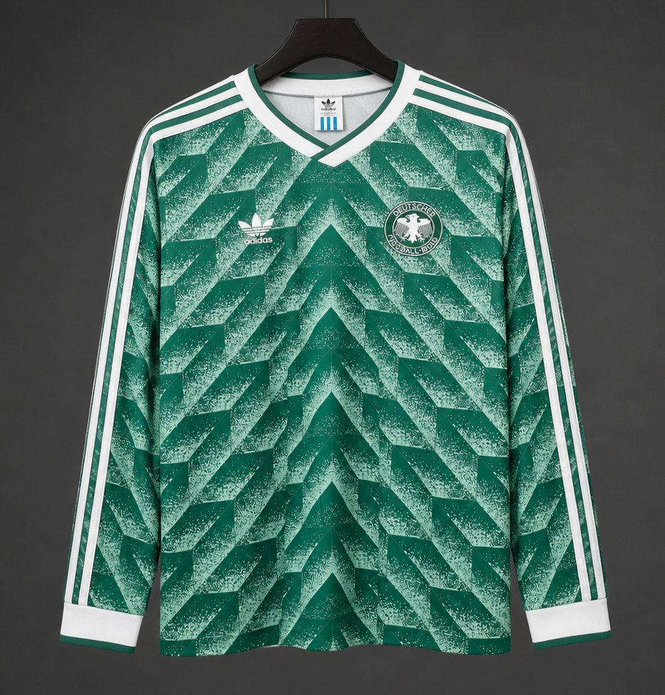 Retro 1990 West Germany Green Long Sleeve Away Jersey